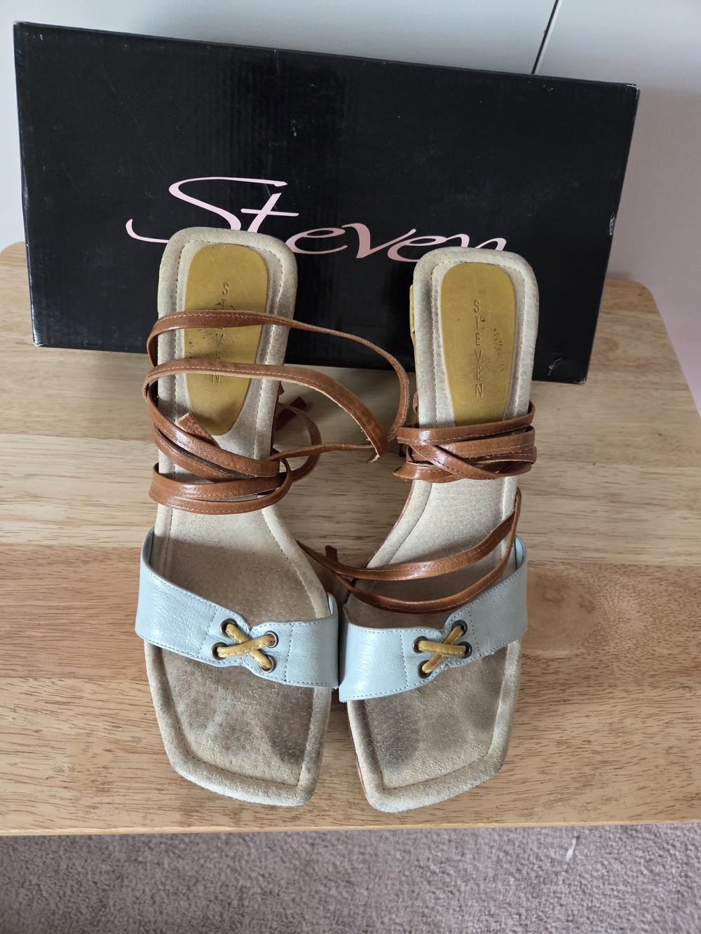 Steven By Steve Madden Women's Baby Blue and Tan Lace-Up Sandals Size 10